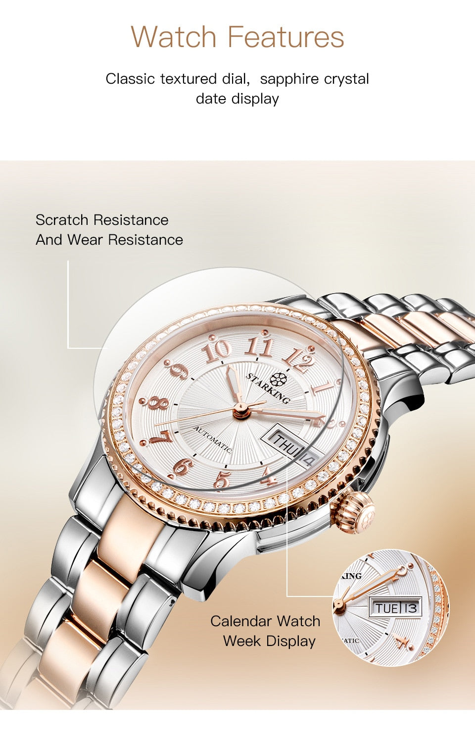 Ladies Mechanical Miyota Movt Stainless Steel Wristwatch Sapphire Automatic Self-wind Bracelet Watch The Clothing Company Sydney