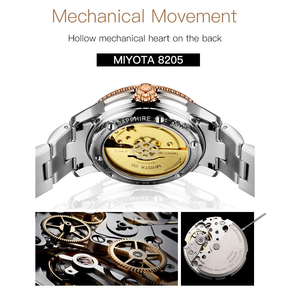 Ladies Mechanical Miyota Movt Stainless Steel Wristwatch Sapphire Automatic Self-wind Bracelet Watch The Clothing Company Sydney