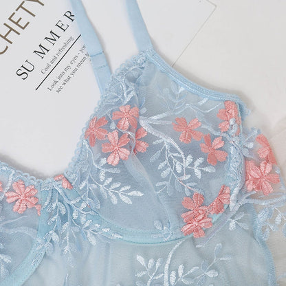 2 Piece Floral Embroidery Lingerie See Through Underwear Transparent Lingerie Lace Bra Thong Brief Set The Clothing Company Sydney