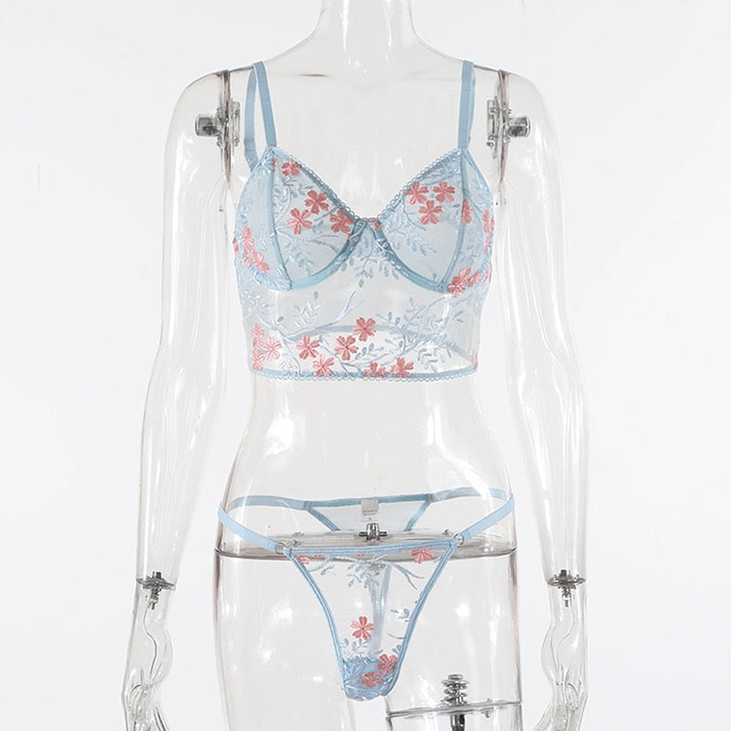 2 Piece Floral Embroidery Lingerie See Through Underwear Transparent Lingerie Lace Bra Thong Brief Set The Clothing Company Sydney