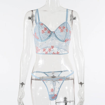 2 Piece Floral Embroidery Lingerie See Through Underwear Transparent Lingerie Lace Bra Thong Brief Set The Clothing Company Sydney