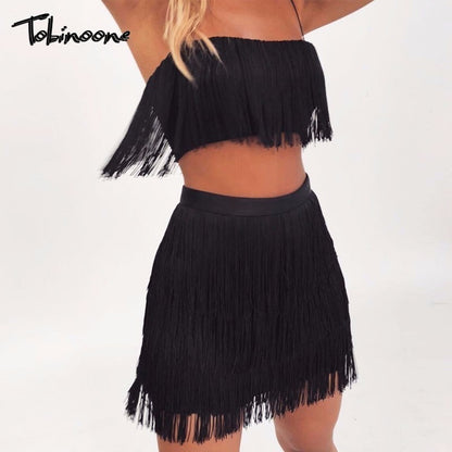 2 Piece Summer Tassel Elegant Club Party Off Shoulder Tassel Embellished Mini Fringe Dress The Clothing Company Sydney