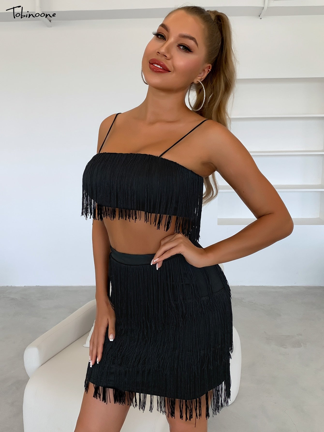 2 Piece Summer Tassel Elegant Club Party Off Shoulder Tassel Embellished Mini Fringe Dress The Clothing Company Sydney