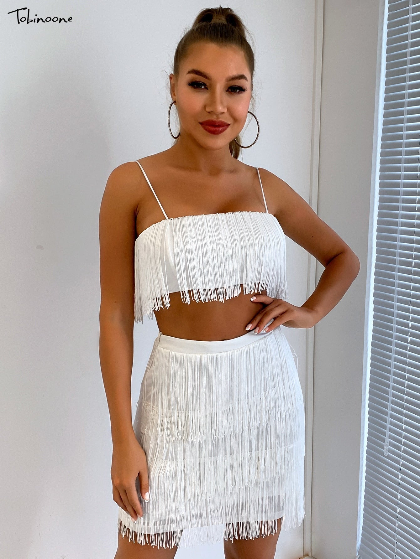 2 Piece Summer Tassel Elegant Club Party Off Shoulder Tassel Embellished Mini Fringe Dress The Clothing Company Sydney