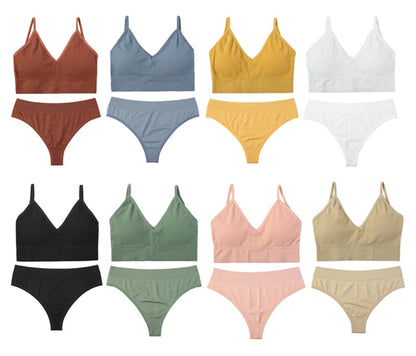 2 Piece Seamless Bra Thong Low Waist Panties Wire Free Bra Bralette Lingerie Brassiere Cotton Female Underwear Set The Clothing Company Sydney