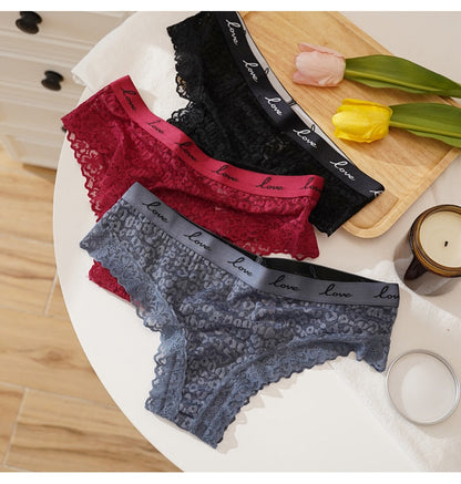 Lace Panties Low-waist Underwear  G String Transparent Lingerie LOVE Letter Embroidery Intimates Briefs The Clothing Company Sydney