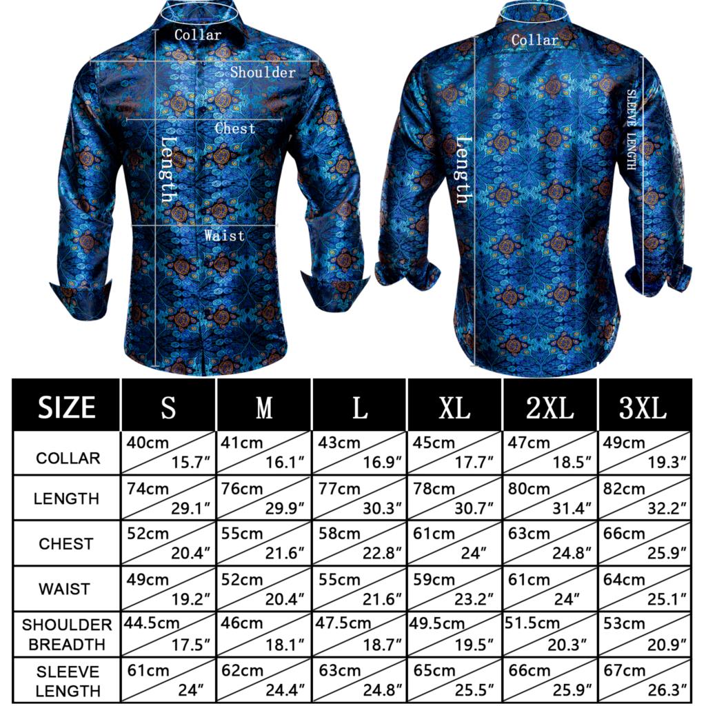 Blue Men's Shirts Paisley Floral Silk Gold Long Sleeve Casual Shirt Business Party Wedding Dress Shirt The Clothing Company Sydney
