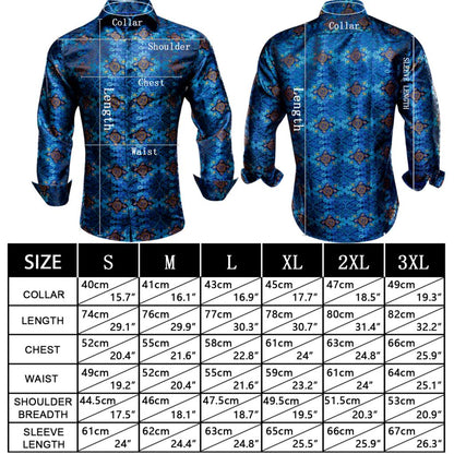 Blue Men's Shirts Paisley Floral Silk Gold Long Sleeve Casual Shirt Business Party Wedding Dress Shirt The Clothing Company Sydney