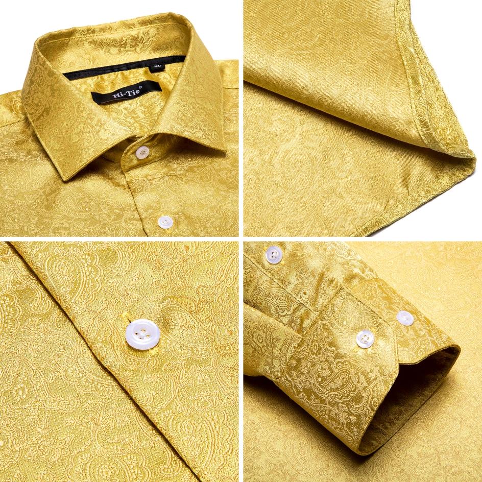 Blue Men's Shirts Paisley Floral Silk Gold Long Sleeve Casual Shirt Business Party Wedding Dress Shirt The Clothing Company Sydney