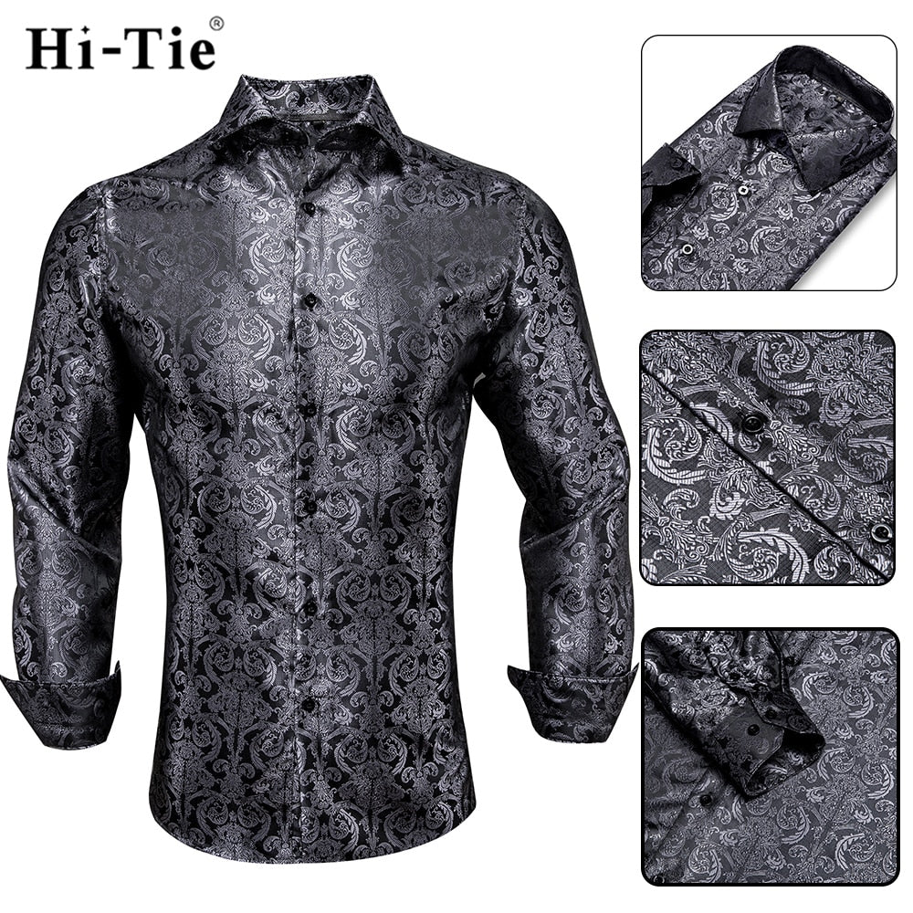 Blue Men's Shirts Paisley Floral Silk Gold Long Sleeve Casual Shirt Business Party Wedding Dress Shirt The Clothing Company Sydney