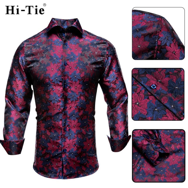 Blue Men's Shirts Paisley Floral Silk Gold Long Sleeve Casual Shirt Business Party Wedding Dress Shirt The Clothing Company Sydney