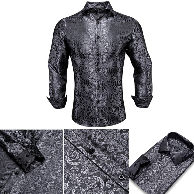 Blue Men's Shirts Paisley Floral Silk Gold Long Sleeve Casual Shirt Business Party Wedding Dress Shirt The Clothing Company Sydney
