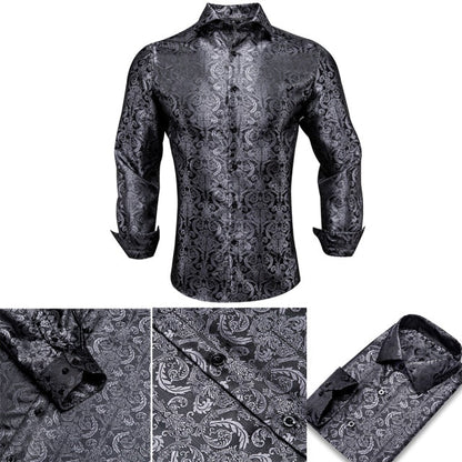 Blue Men's Shirts Paisley Floral Silk Gold Long Sleeve Casual Shirt Business Party Wedding Dress Shirt The Clothing Company Sydney