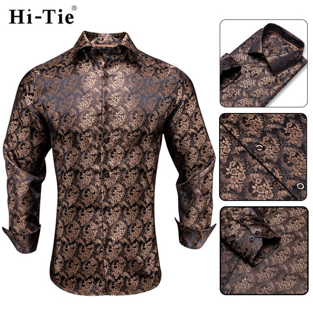 Blue Men's Shirts Paisley Floral Silk Gold Long Sleeve Casual Shirt Business Party Wedding Dress Shirt The Clothing Company Sydney