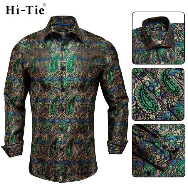 Blue Men's Shirts Paisley Floral Silk Gold Long Sleeve Casual Shirt Business Party Wedding Dress Shirt The Clothing Company Sydney