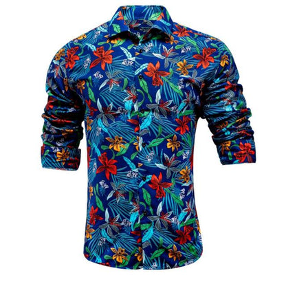 Blue Men's Shirts Paisley Floral Silk Gold Long Sleeve Casual Shirt Business Party Wedding Dress Shirt The Clothing Company Sydney