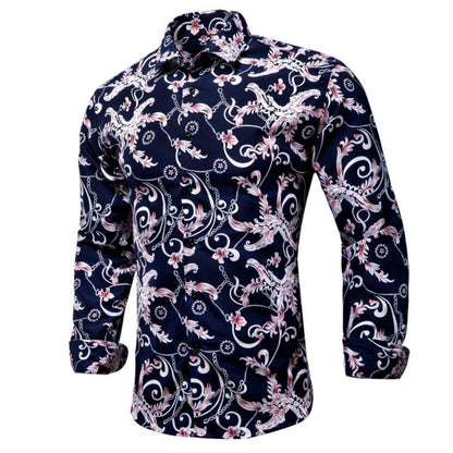 Blue Men's Shirts Paisley Floral Silk Gold Long Sleeve Casual Shirt Business Party Wedding Dress Shirt The Clothing Company Sydney