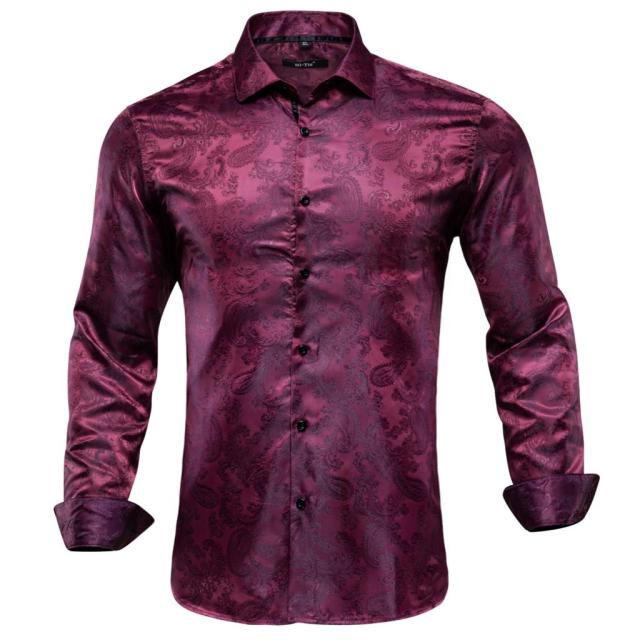 Blue Men's Shirts Paisley Floral Silk Gold Long Sleeve Casual Shirt Business Party Wedding Dress Shirt The Clothing Company Sydney
