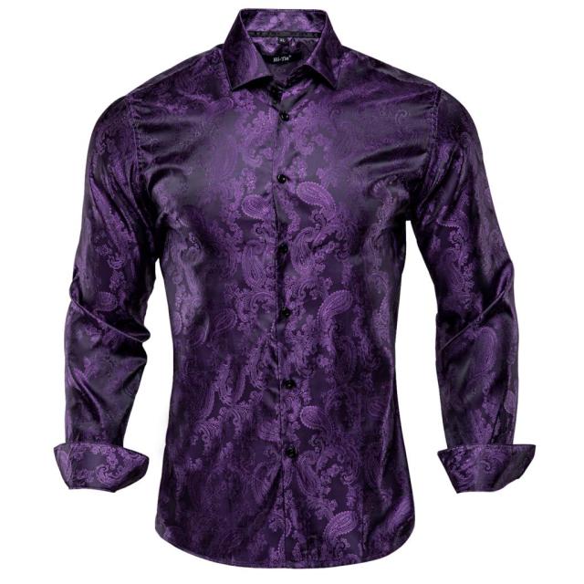 Blue Men's Shirts Paisley Floral Silk Gold Long Sleeve Casual Shirt Business Party Wedding Dress Shirt The Clothing Company Sydney