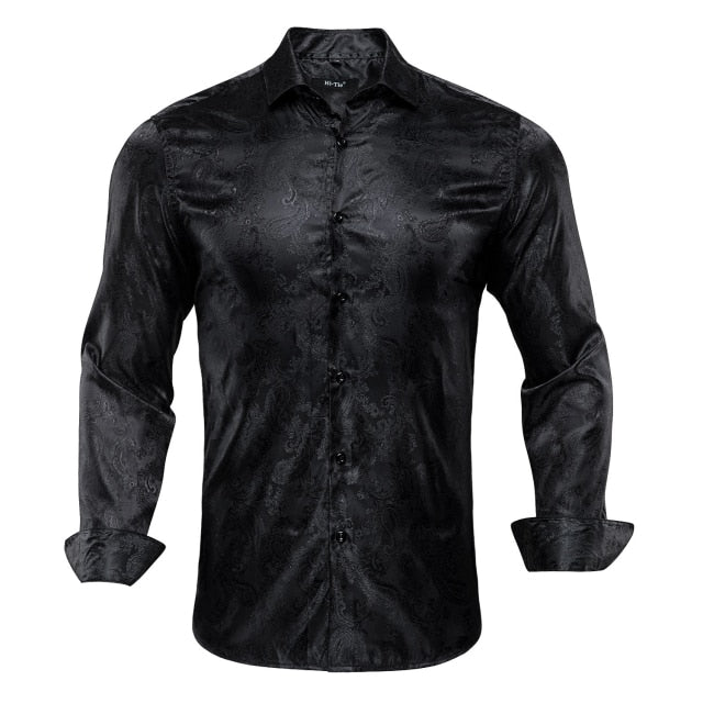 Blue Men's Shirts Paisley Floral Silk Gold Long Sleeve Casual Shirt Business Party Wedding Dress Shirt The Clothing Company Sydney
