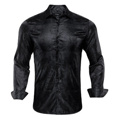 Blue Men's Shirts Paisley Floral Silk Gold Long Sleeve Casual Shirt Business Party Wedding Dress Shirt The Clothing Company Sydney