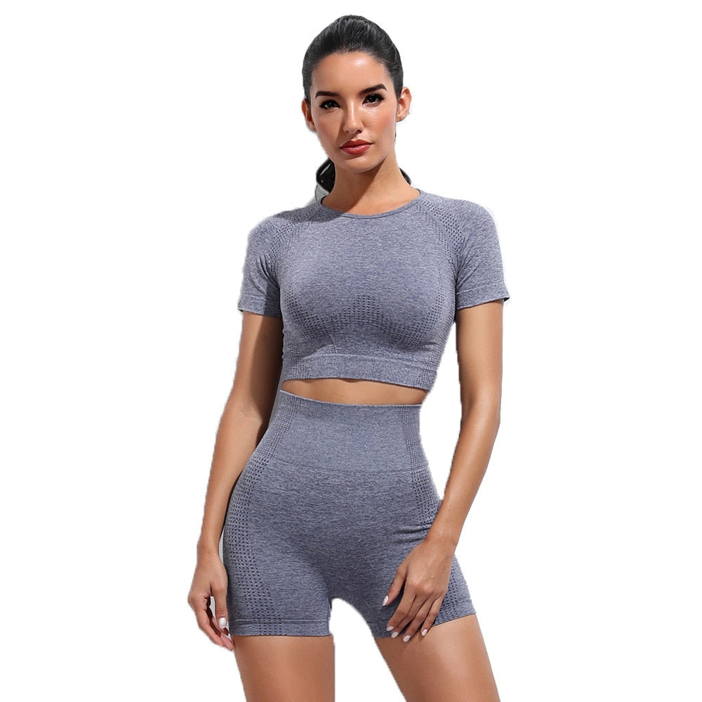 2 Piece Gym Sportwear Yoga Set Suit for Fitness Sport Outfit Seamless Leggings Sports Shorts Top Workout Set The Clothing Company Sydney