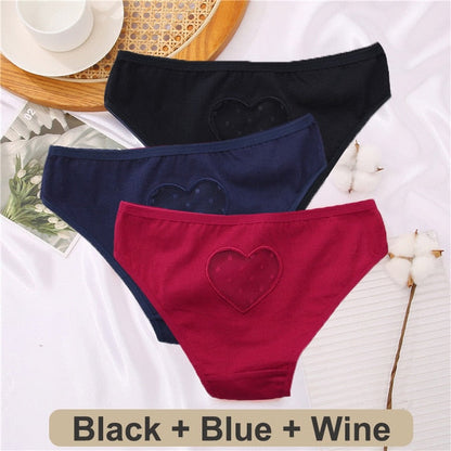 3 pack Cotton Mix Panties Lace Transparent Heart Low-Waist Underpant Hollow Out Briefs Seamless Underwear Lingerie The Clothing Company Sydney