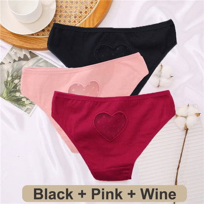 3 pack Cotton Mix Panties Lace Transparent Heart Low-Waist Underpant Hollow Out Briefs Seamless Underwear Lingerie The Clothing Company Sydney