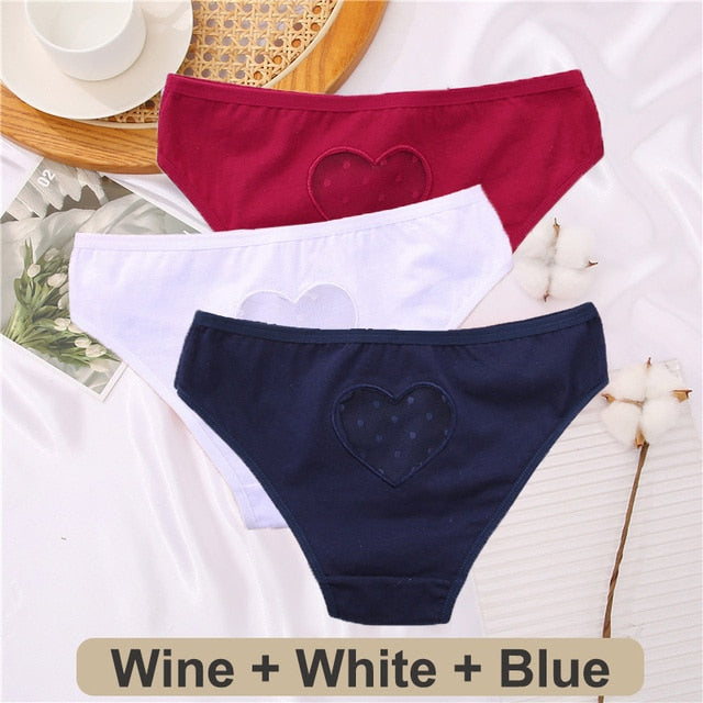 3 pack Cotton Mix Panties Lace Transparent Heart Low-Waist Underpant Hollow Out Briefs Seamless Underwear Lingerie The Clothing Company Sydney