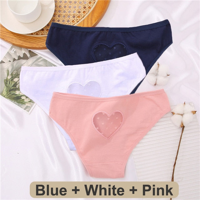 3 pack Cotton Mix Panties Lace Transparent Heart Low-Waist Underpant Hollow Out Briefs Seamless Underwear Lingerie The Clothing Company Sydney
