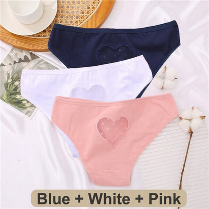 3 pack Cotton Mix Panties Lace Transparent Heart Low-Waist Underpant Hollow Out Briefs Seamless Underwear Lingerie The Clothing Company Sydney