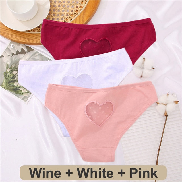3 pack Cotton Mix Panties Lace Transparent Heart Low-Waist Underpant Hollow Out Briefs Seamless Underwear Lingerie The Clothing Company Sydney