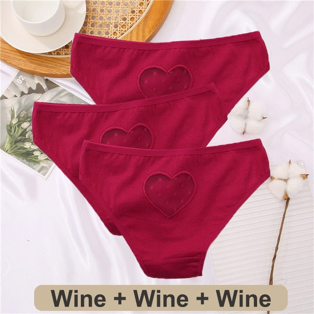 3 pack Cotton Mix Panties Lace Transparent Heart Low-Waist Underpant Hollow Out Briefs Seamless Underwear Lingerie The Clothing Company Sydney