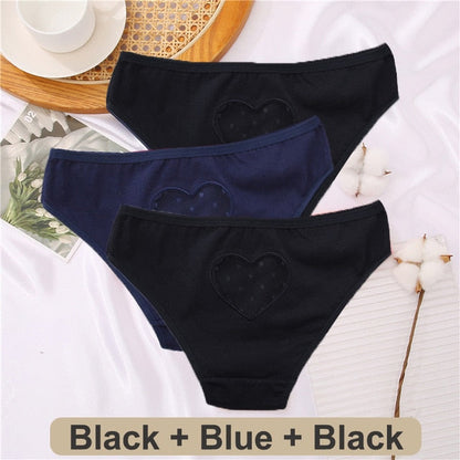 3 pack Cotton Mix Panties Lace Transparent Heart Low-Waist Underpant Hollow Out Briefs Seamless Underwear Lingerie The Clothing Company Sydney