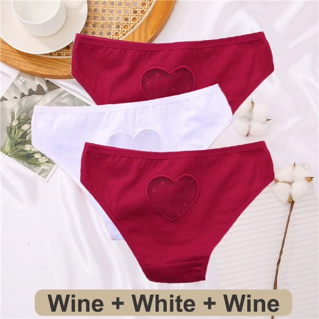 3 pack Cotton Mix Panties Lace Transparent Heart Low-Waist Underpant Hollow Out Briefs Seamless Underwear Lingerie The Clothing Company Sydney