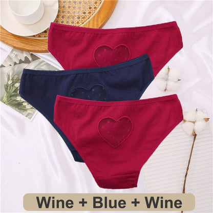 3 pack Cotton Mix Panties Lace Transparent Heart Low-Waist Underpant Hollow Out Briefs Seamless Underwear Lingerie The Clothing Company Sydney