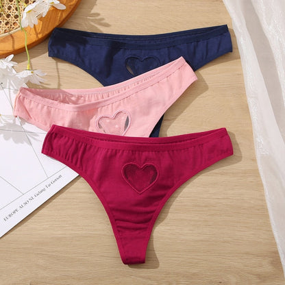 3 pack Cotton Mix Panties Lace Transparent Heart Low-Waist Underpant Hollow Out Briefs Seamless Underwear Lingerie The Clothing Company Sydney