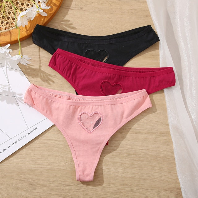 3 pack Cotton Mix Panties Lace Transparent Heart Low-Waist Underpant Hollow Out Briefs Seamless Underwear Lingerie The Clothing Company Sydney