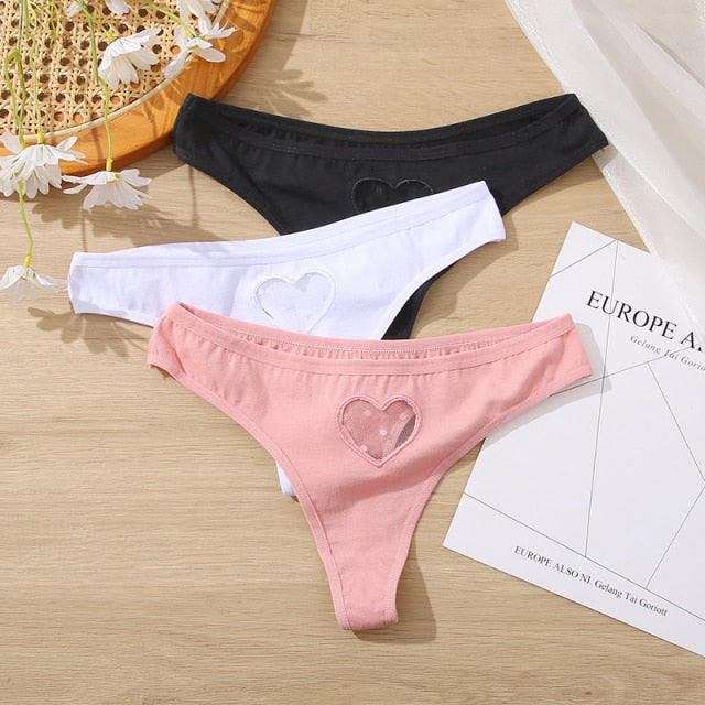 3 pack Cotton Mix Panties Lace Transparent Heart Low-Waist Underpant Hollow Out Briefs Seamless Underwear Lingerie The Clothing Company Sydney