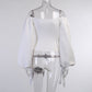 Elegant T Shirt Slash Neck Lantern Sleeve Bandage Solid White Tops Autumn Casual Slim Office Top The Clothing Company Sydney