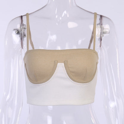 Cami top summer rib knit bikini patchwork slash neck slim skinny backless crop top casual strap top The Clothing Company Sydney