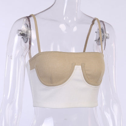 Cami top summer rib knit bikini patchwork slash neck slim skinny backless crop top casual strap top The Clothing Company Sydney