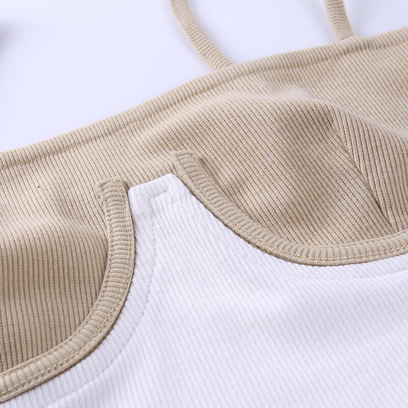 Cami top summer rib knit bikini patchwork slash neck slim skinny backless crop top casual strap top The Clothing Company Sydney