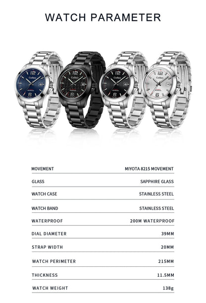 Men's Watches Automatic Mechanical Top Luxury Brand 39mm Classic Watch 200M Water Resistant Wristwatch The Clothing Company Sydney