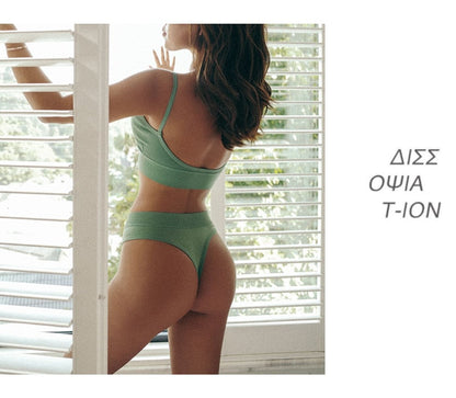 2 Piece Cotton Mix Underwear Short Ribbed Brassiere Thong Low Waist Panties Women Seamless Bra Lingerie Set The Clothing Company Sydney