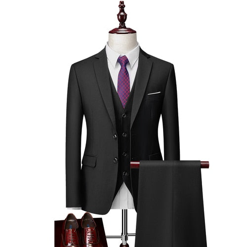 3 Piece ( Jacket + Vest + Pants ) Boutique Pure Color Mens Business Suit Three-piece and Two-piece Groom Wedding Formal Wear The Clothing Company Sydney