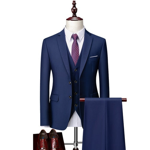 3 Piece ( Jacket + Vest + Pants ) Boutique Pure Color Mens Business Suit Three-piece and Two-piece Groom Wedding Formal Wear The Clothing Company Sydney
