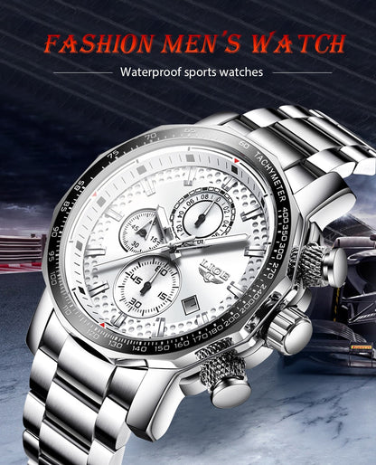 Men's Watches Top Luxury Brand Stainless Steel Quartz Watch Men Chronograph Waterproof Wrist Watch The Clothing Company Sydney