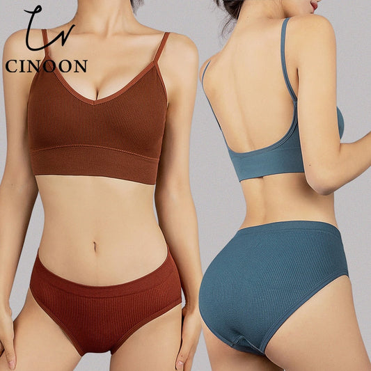2 Piece Seamless Bra Set Low Waist Briefs Wire Free Bralette Cotton Soft Fitness Underwear Solid Color Lingerie The Clothing Company Sydney