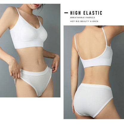 2 Piece Seamless Bra Set Low Waist Briefs Wire Free Bralette Cotton Soft Fitness Underwear Solid Color Lingerie The Clothing Company Sydney